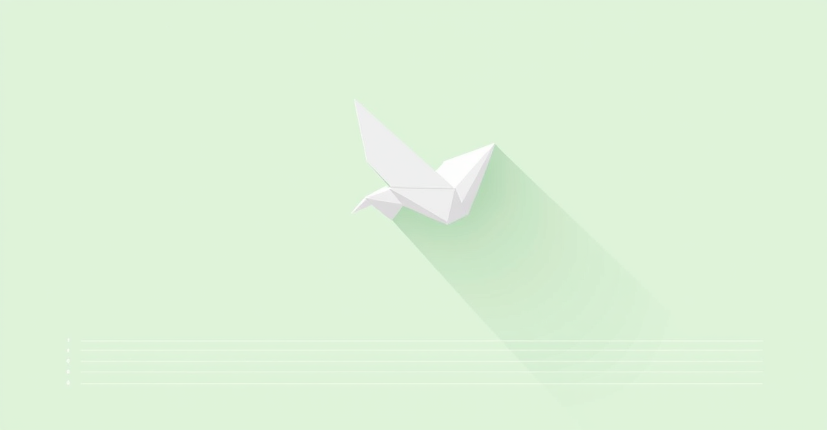 A white paper crane flying over mint